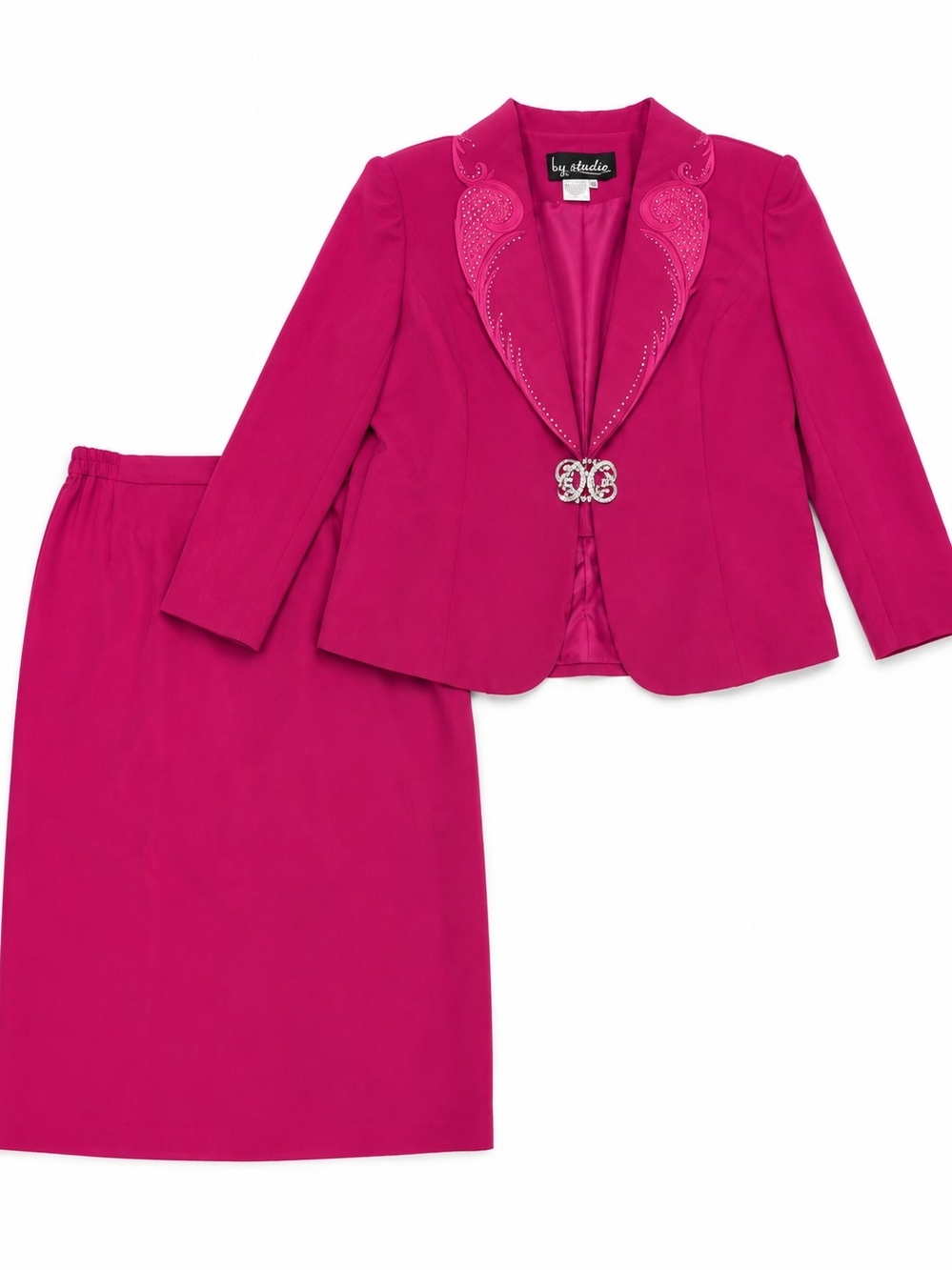 BMJ Studio Women’s 16W Fuchsia Rhinestone Embellished Skirt Suit 2-Piece